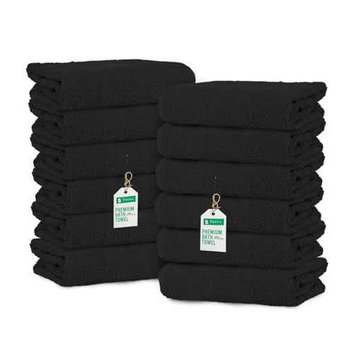TOALLA_ Bath Towels_27x54_Pk 12_Black Bath Towels (12-Pack, 27W X 54 L Inches) Black Color- Cotton Towel for Gym, Bath, Spa, Shaving, Shampoo, for Daily use, Large - color: Jet Black, size: Bath Towel - Pack of 12 - 27x54 Inches