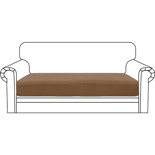 ZNSAYOTX Stretch Cushion Covers Sofa Loveseat Cushion Couch Seat Covers Slipcovers Soft Replacement Unique Pattern Furniture Protector with Elastic Bottom (Light Coffee, 1 Pc 2-Seat Cushion Cover) - color: Light Coffee, size: 1 Cushion Loveseat