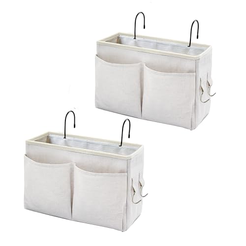 Bedside Caddy Organizer & Bedside Storage Basket Multi-Function Organizer for Bunk, Hospital Beds, Dorm Bed Rails,| Holds Magazines, Books, Glasses, Phone | Space-Saving (White 2 Pack) - color: 2pcs White