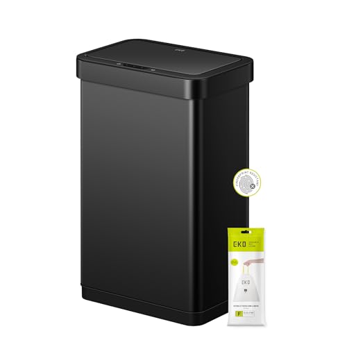 EKO EcoNova 13.2 Gallon/ 50L Automatic Sensor Kitchen Trash Can, Stainless Steel Touchless Garbage Bin with Soft-Close &Stay-Open Lid, Fingerprint-Resistant, Matte Black - size: Nova 50L- Matte Black