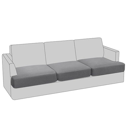 PrinceDeco 3 Piece Sofa Slipcovers for T Cushion Couch Cover T Shaped 3 Cushion Couch Sofa Seat Cover with Elastic Bottom Pets Friendly Jacquard Small Checked,Dove - color: Dove, size: 3 Cushion Sofa