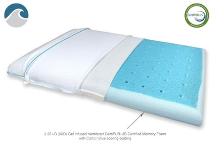 Bluewave Bedding Ultra Slim Max Cool CarbonBlue Gel Memory Foam Pillow for Stomach and Back Sleepers - Thin, Flat Design with Advanced Cooling (2.75-Inch Height, Standard Size) - style: 2.75"H Ultra Slim Max Cool (Standard)