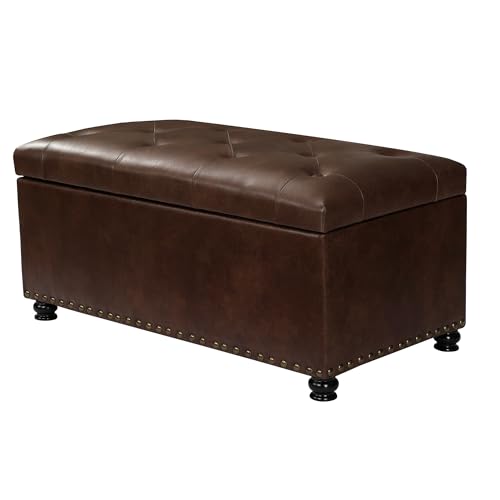 Joveco Storage Ottoman Bench 35" Faux-Leather Rectangular Tufted Ottomans Storage Room Organizer (Caramel) - color: Caramel