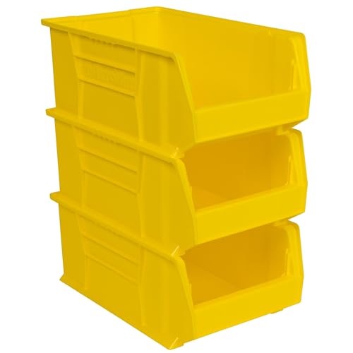 Akro-Mils 30281 Super-Size AkroBins Plastic Storage Bins, Space-Saving Stackable Bins for Garage, Classroom, Warehouse Organization, 20" L x 12" W x 8" H, Yellow, 3-Pack - color: Yellow