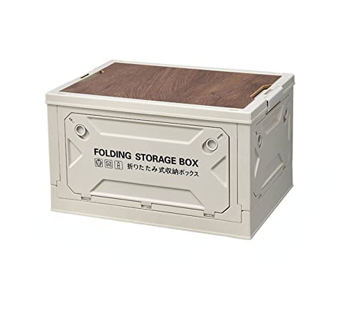 5-door storage box folding wooden lid storage box car backup storage box outdoor camping picnic storage box - color: Creamy white, size: 49*35*29cm