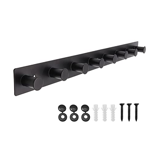 Coat Rack Wall Mounted, White Coat Hooks Screw in, Stainless Steel Door Hooks for Hanging Hat Towels Clothes, Hook Rail with 8 Round Hangers (Black, 8 Hooks) - color: Black, size: 8 Hooks