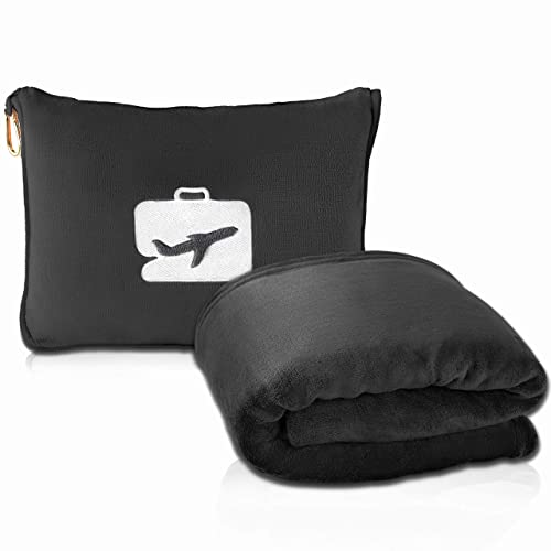 EverSnug Travel Blanket and Pillow - Ultra-Soft, Compact & Lightweight, 65x40 Inches, with Carry Case, Luggage Sleeve & Backpack Clip for Airplane Comfort (Black) - color: Black