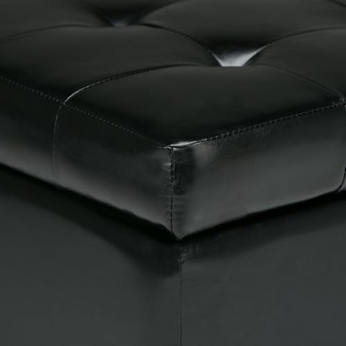 SIMPLIHOME Cosmopolitan Storage Ottoman - 34 inch Wide Upholstered Vegan Leather Rectangle Storage Ottoman Bench in Midnight Black, Transitional Tufted Ottoman for Living Room with Lift-Up Lid - color: Midnight Black