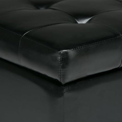 SIMPLIHOME Cosmopolitan Storage Ottoman - 34 inch Wide Upholstered Vegan Leather Rectangle Storage Ottoman Bench in Midnight Black, Transitional Tufted Ottoman for Living Room with Lift-Up Lid - color: Midnight Black