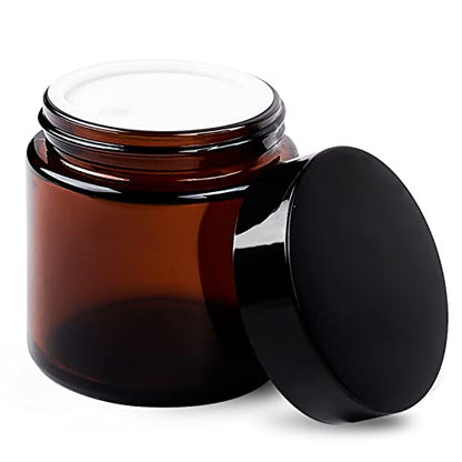 TUZAZO 4oz Amber Glass Jars with Lids, 2 Pack Round Small Glass Jars with Inner Liners & Stickers Reusable Empty Cosmetic Containers for Lotions, Body Butters, Creams, Powders, Candles - color: 4 oz Amber