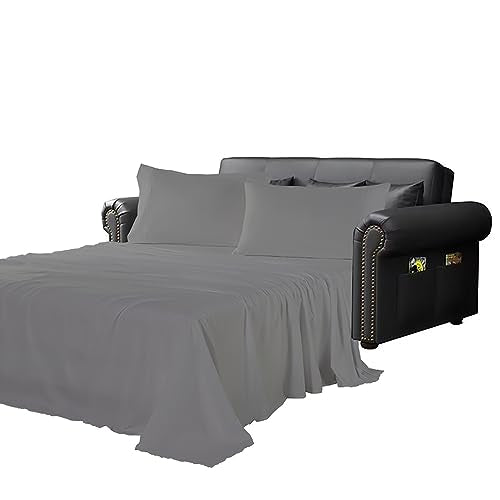Kingnex Sofa Bed Sheets Queen for Sleeper Sofa Bed with 4-6 Deep Pocket Soft Double Brushed 1800 Microfiber 4 Piece Bedding Set (60"x74"x6") Grey - color: Grey, size: Sleeper Sofa Queen