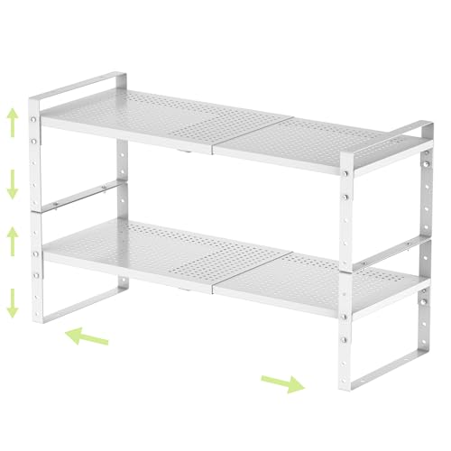 Expandable Shoe Rack Heavy-Duty Closet Organizer Adjustable Shelf Stackable Metal Framework for Entryway, Garage,RV,Pantry,Cabinet(Medium,2 Packs/White) - color: White/2 Packs, size: MEDIUM:8.11"D x 16.54"W x 7.88"H