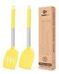 Pack of 2 Silicone Solid Turner, Non Stick Slotted Kitchen Spatulas, High Heat Resistant BPA Free Cooking Utensils, Ideal Cookware for Fish, Eggs, Pancakes(Yellow) - color: Yellow