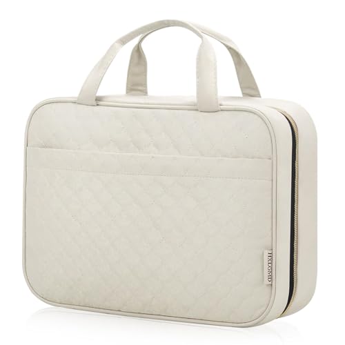 HXLGMD Travel Size Toiletry Bag for Women, Portable Cosmetic Bag with Hanging Hook, Travel Essentials Water-resistant Makeup Organizer for Accessories, Shampoo, Full-size Container, Toiletries - color: Beige, size: Large