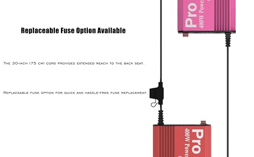 Pro Chaser 400W Vehicle Power Inverter - 12V DC to 110V AC Car Converter, Dual AC Outlets, USB-A QC 18W & USB-C PD 65W Ports, Road Trip Charging Companion with Replaceable in-Line Fuse