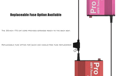Pro Chaser 400W Vehicle Power Inverter - 12V DC to 110V AC Car Converter, Dual AC Outlets, USB-A QC 18W & USB-C PD 65W Ports, Road Trip Charging Companion with Replaceable in-Line Fuse