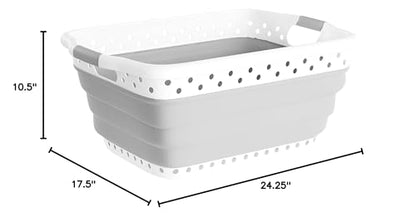 Lavish Home Collapsible Plastic Laundry Basket - Space-Saving Portable Clothes Hamper with Comfort Grip Handles for Laundry Room Organization and Storage (Gray)