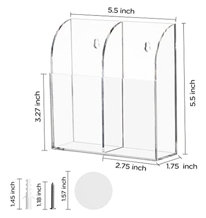 HBlife Acrylic Remote Control Holder Organizer, Clear Wall Mount Caddy for TV, Bedside - 2 Compartments - style: 2 Compartment