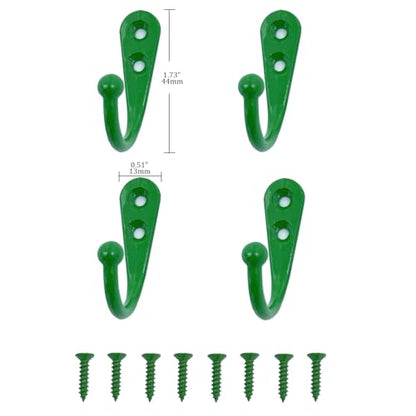 4 Pcs Wall Mounted Hooks for Bedroom,Bathroom,Kitchen,and Cabinet Hangers (with 8 Screws)-Green - color: Green