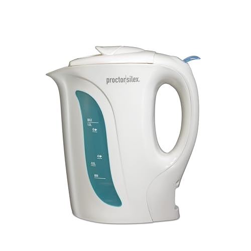 Proctor Silex Electric Tea Kettle, Water Boiler & Heater Auto-Shutoff & Boil-Dry Protection, 1000 Watts for Fast Boiling, 1 Liter, White - color: White, size: 1.1 Quarts