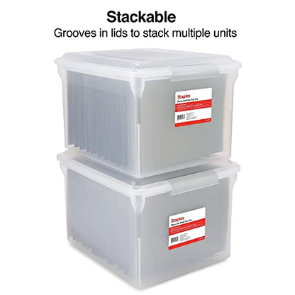 Staples Store & Slide Hanging File Box, Latch Lid, Letter/Legal Size, Clear - color: Clear, size: 1 Pack, style: Box (Latch Lid)