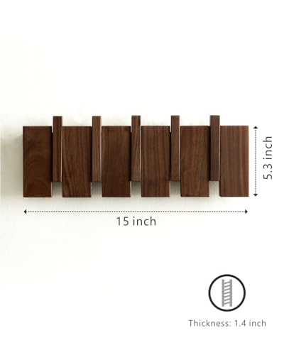 Wood Coat Rack Wall Mount - Large Walnut Piano Coat Rack wtih 5 Hooks for Hanging Clothes,Keys,Robes,Purse,Towels,Modern Decorative Wall hooks Heavy Duty Hanger Organizer for Bathroom/Bedroom/Entryway - size: 5 Hooks