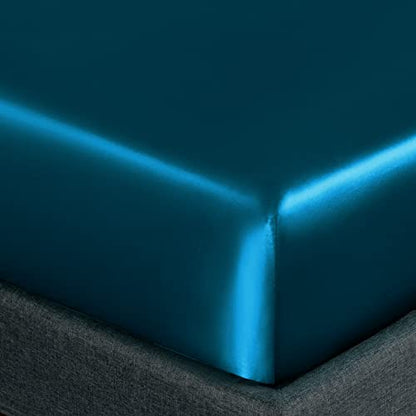 Homiest 3pcs Satin Sheets Set Luxury Silky Satin Bedding Set with Deep Pocket, 1 Fitted Sheet + 1 Flat Sheet + 1 Pillowcase (Twin Size, Dark Teal) - color: Dark Teal, size: Deep pocket - Twin size