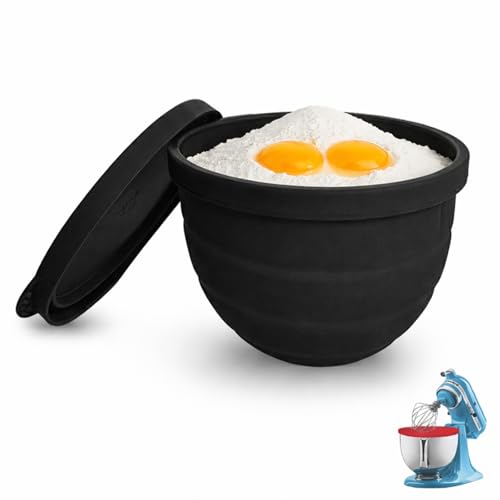 Foldable Silicone Bowl Liners with Lid for KitchenAid Mixer Accessories, Fits 4.5-5 Quart Tilt-Head Stand Mixer, Reusable Kitchen Aid Silicone Bowl Insert for Baking & Food Storage - color: Black