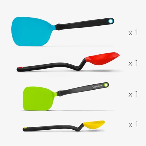 Dreamfarm Set of Essentials Silicone & Nylon Kitchen Utensils 4pc Set | Non-stick cookware safe, cooking, meal prep, and baking tools, includes Chopula, Mini Chopula, Supoon and Mini Supoon - size: 4 Piece Essential Set