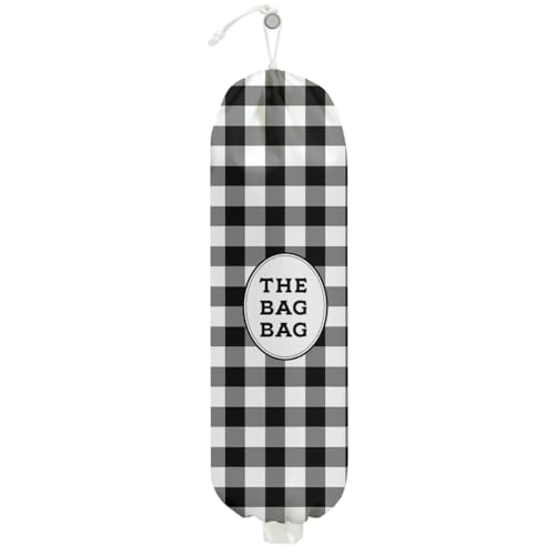 Black White Buffalo Check Plaid Plastic Bag Holder for Kitchen Essentials, Wall Mount Grocery Bag Holder for Plastic Bags, Minimalist Reusable Grocery Bags Storage Dispenser for Farmhouse Home Kitchen - color: Gingham Dag