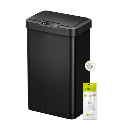 EKO Mirage-T 50 Liter / 13.2 Gallon Touchless Rectangular Motion Sensor Trash Can, Brushed Stainless Steel Finish (Matte Black) - size: Mirage 50L - Matte Black