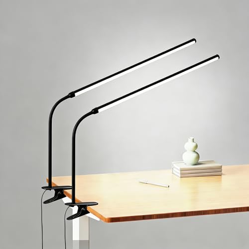 2 Pack LED Desk Lamp with Clamp, Dimmable Clip on Light for College Dorm Room, Eye-Friendly Reading Study Lamp for Students, Flexible Gooseneck Bedside Light, Home Office Desk Lights Bedroom - color: Black, size: 16.14inch/2 pack
