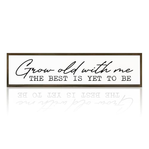 Romantic Wood Signs, Farmhouse Wall Plaque, Motivational Quotes Sign Decorations for Marriage, Wedding, Anniversary, Home Decors, Grow Old with Me The Best is Yet to Be Sign 17.8x4x1.2 inches - color: Day Sign 05