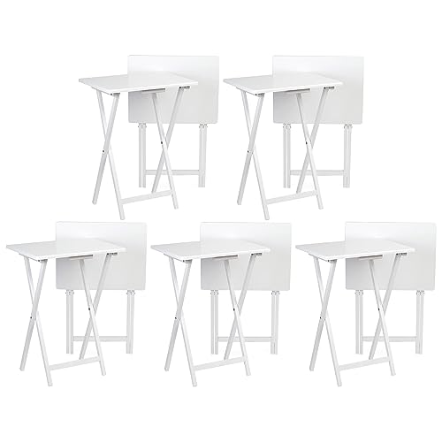 PJ Wood Conventional Solid and Sturdy Wood Construction Portable Folding TV Snack Tray Table Desk Serving Stand, White (10-Piece Set) - color: White, size: 10-Piece Set