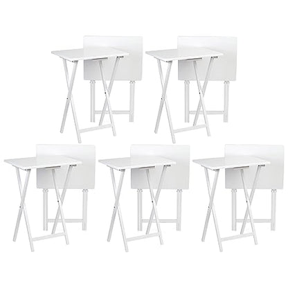 PJ Wood Conventional Solid and Sturdy Wood Construction Portable Folding TV Snack Tray Table Desk Serving Stand, White (10-Piece Set) - color: White, size: 10-Piece Set