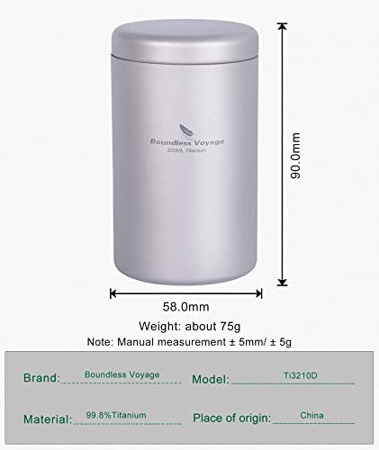 Boundless Voyage Titanium Small Tin Can Box Canister Tea Tins Coffee Tins Food Storage Container for Tea,Coffee, Herb, Candy, Chocolate, Sugar, Spices, Beans - color: Ti3210D-200ml 1pcs