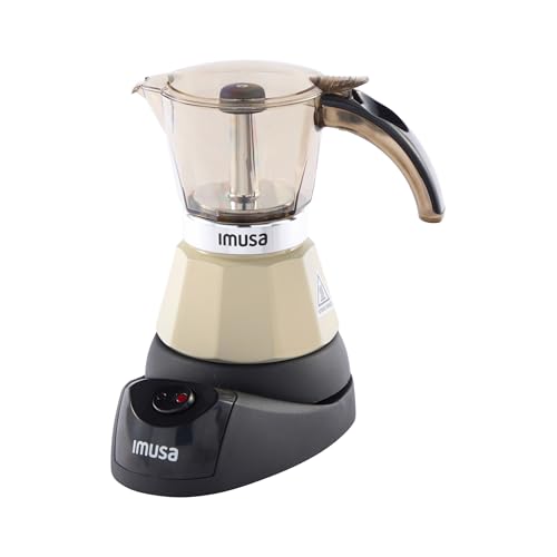 IMUSA 3 or 2 Cup Electric Almond Espresso Maker, Compact Moka Coffee Machine with Keep Warm Function, Detachable Base, Milk Coffee Brewer for Cuban, Italian & Espresso Drinks - color: Almond, size: 3 Cup