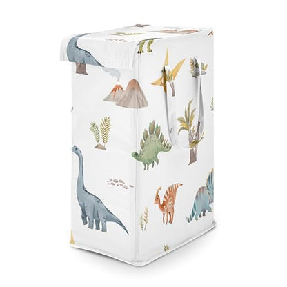 Sweet Jojo Designs Laundry Hamper (Watercolor Dinosaur Dino) for Boys, Foldable Dirty Clothes Basket with Handles for Baby Nursery, Kids Bedroom, Teen Bathroom (Blue, Modern Dinosaurs Jurassic Nature) - color: Blue Dinosaur
