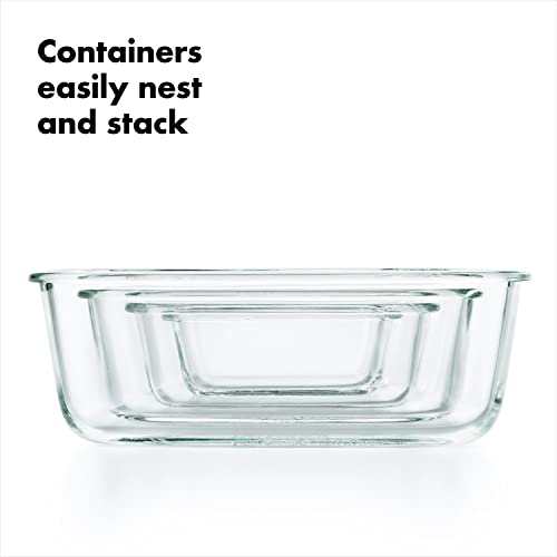 OXO Good Grips 3.5 Cup Smart Seal Glass Rectangle Food Storage Container, Clear (Pack of 2) - size: 3.5 Cup (Pack of 2), style: Glass