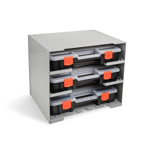P-SH-Tote Shelf Kit for Van Shelving Storage, 3 Plastic Storage Box w/ 1 set Organizer Holder for Small Parts, Screws and Hardwares