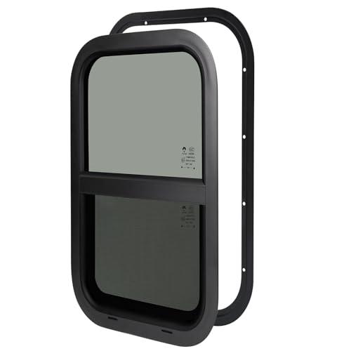 Cargo Trailer Windows,RV Windows for Camper Cargo Trailer Van Truck SUV,12" W x 22" H Vertical Sliding Window Replacement with Trim Ring,Fit 15/16" or 1-3/8" Thick Wall,Allow Error 1/16”,DOT Approved - size: 12"W x 22"H