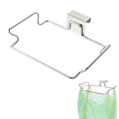 Trash Bag Holder, Stainless Steel Garbage Bag Holder Portable Under Sink Bag Hanger for Kitchen Cabinet Doors Bathroom