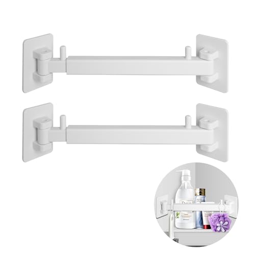 RV Shower Corner Storage Bar Kit - Adjustable Rod, White Base Frame for RV Bathroom Organization (2-Pack)