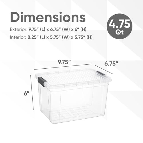 Superio Deep Storage Organizer Bin with Lid X-Deep Small Clear Storage Box with Latch for Home, Kitchen, Garage- Store, Food, Supplies, and Hair Accessories (4.75 Quart) - size: 4.75 Qt