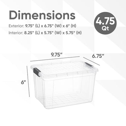 Superio Deep Storage Organizer Bin with Lid X-Deep Small Clear Storage Box with Latch for Home, Kitchen, Garage- Store, Food, Supplies, and Hair Accessories (4.75 Quart) - size: 4.75 Qt
