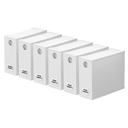 SpaceAid 6 Pack Bed Sheet Organizers and Storage, Foldable Sheet Organizer with Window for Linen Closet, Set Folder Keeper for Queen & King Size Bedding Storage (White) - color: White, size: 6 pcs