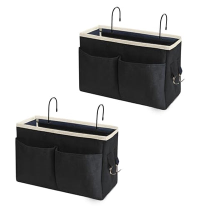 Bedside Caddy/Bedside Hanging Storage Bag Multi-Function Caddy for Bunk bed Hospital Beds Dorm Bed Rails, Holders Books Glasses Phones Magazine（2pc Black） - color: 2pc Black