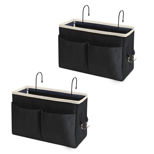 Bedside Caddy/Bedside Hanging Storage Bag Multi-Function Caddy for Bunk bed Hospital Beds Dorm Bed Rails, Holders Books Glasses Phones Magazine（2pc Black） - color: 2pc Black
