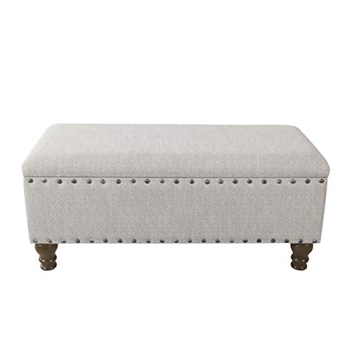 Homepop Home Decor | Upholstered Bench with Nailhead Trim | Large Ottoman with Storage for Living Room & Bedroom | Decorative Home Furniture, Gray Woven - color: Grey