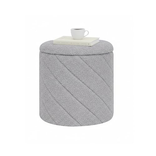 B FSOBEIIALEO Ottoman with Stroage, Boucle Round Storage Ottoman with Tray,Foot Rest Stool for Dorm Room, Living Room Grey, 12.99"x12.99"x13.78" - color: Grey, size: 12.99x12.99x13.78 inches